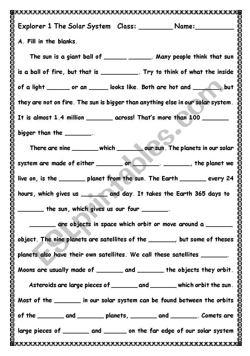 Solor System worksheet