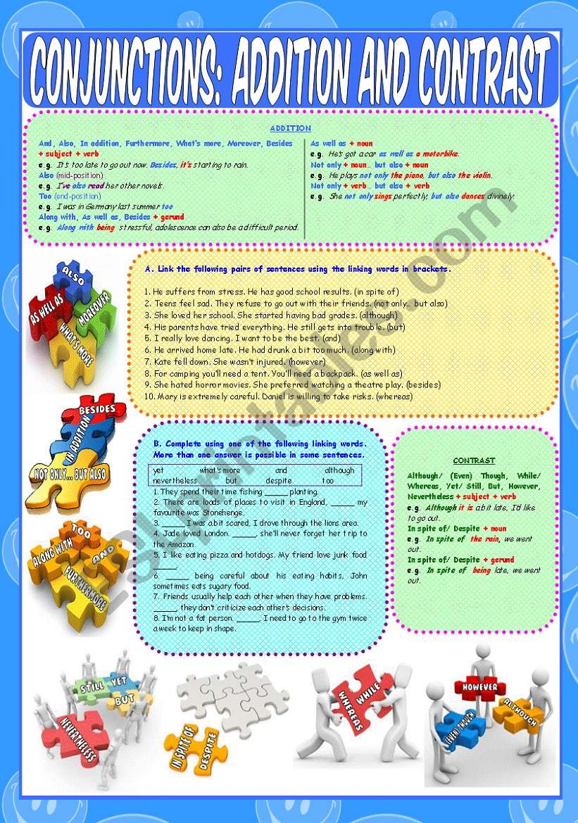 conjunctions-addition-and-contrast-esl-worksheet-by-paula-esl