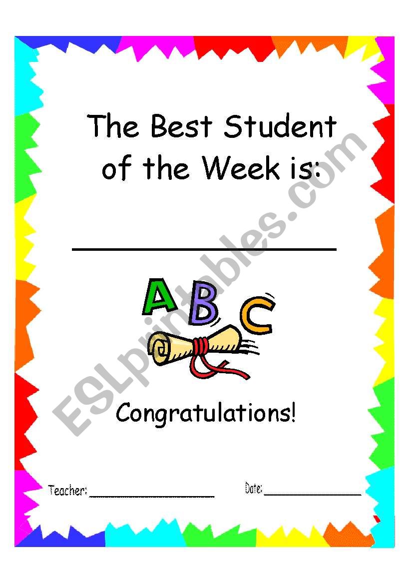 Certificate of Excellence worksheet