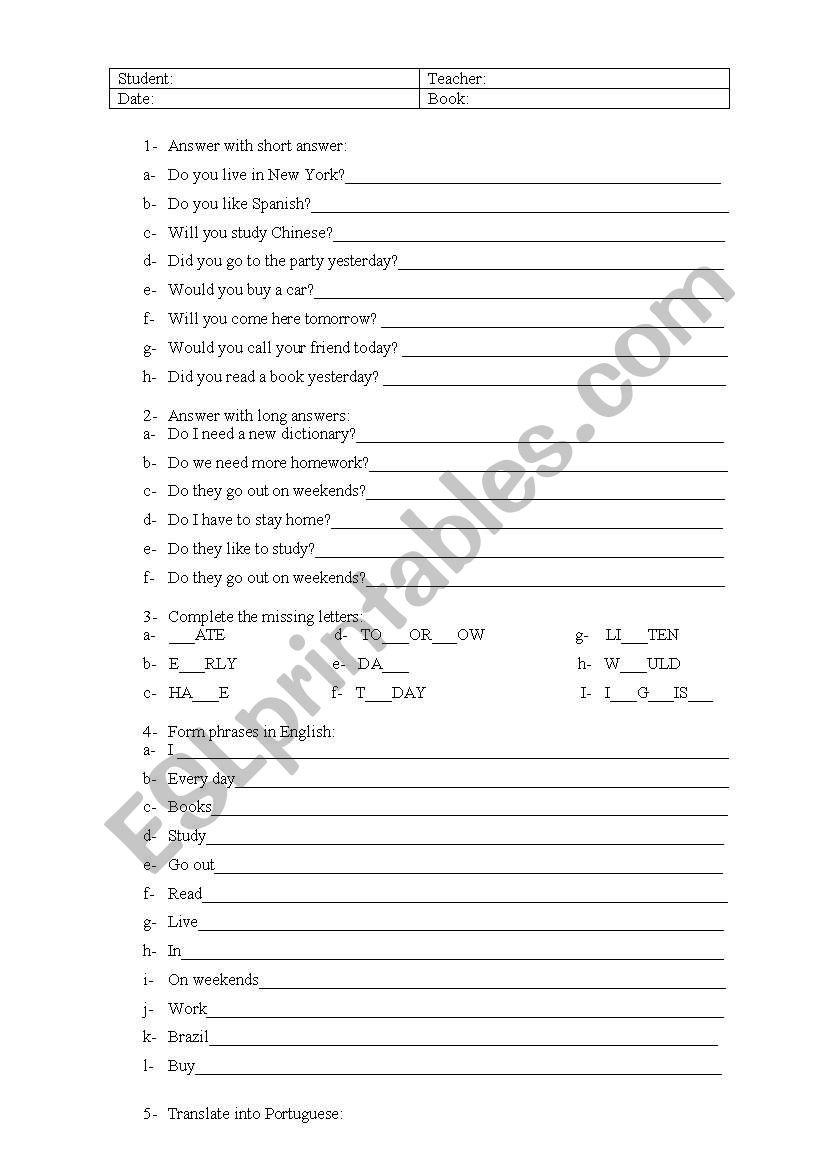 AUXILIAR EXERCISE worksheet