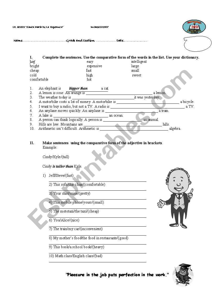 Comparatives Activity worksheet