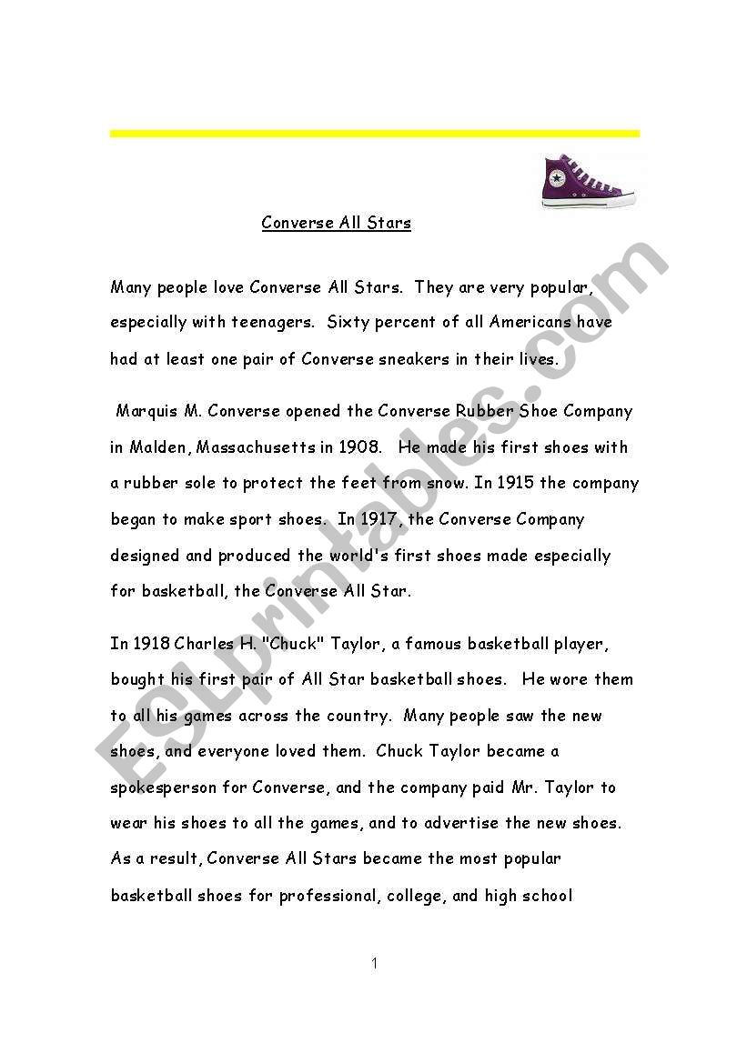 Shot Reading text and Questions about the history of Converse All Stars
