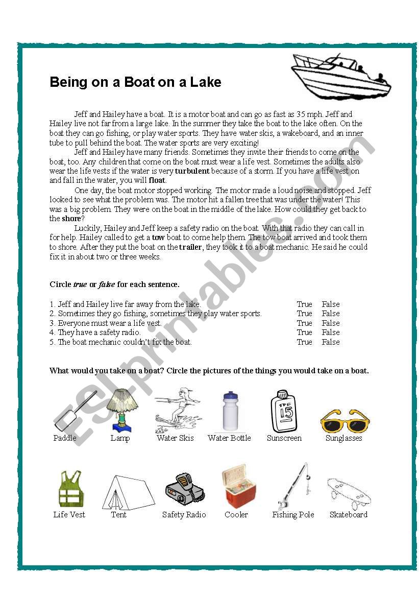 Boats on a Lake worksheet