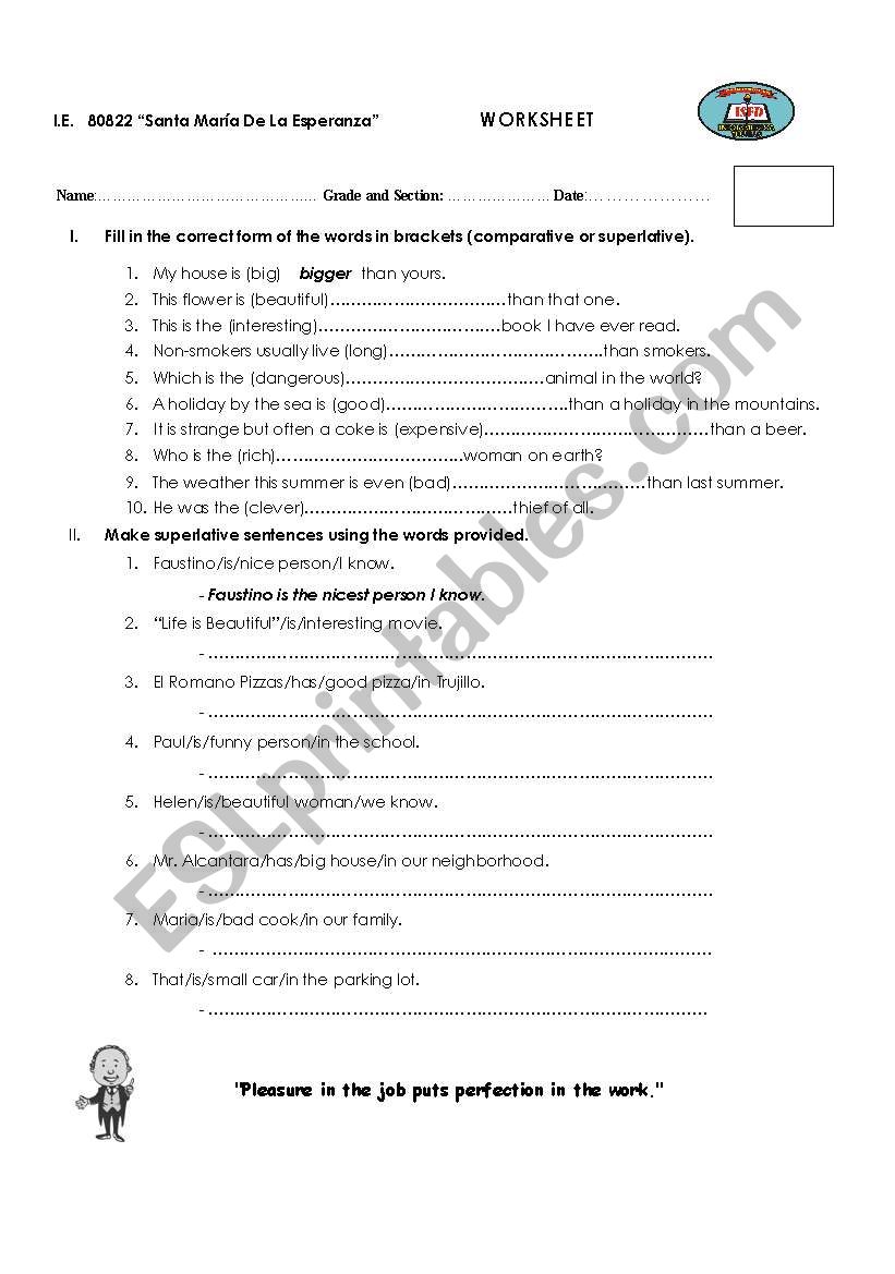 Comparatives and Superlatives Activity