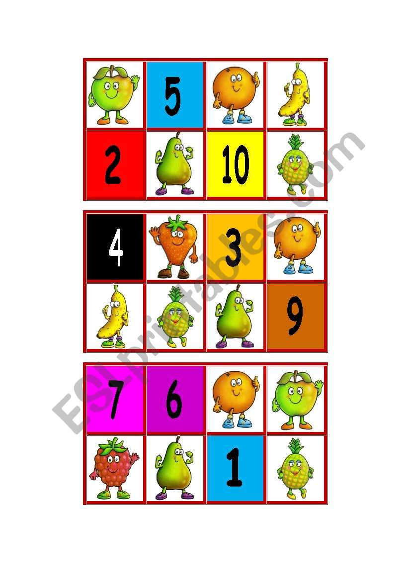 Bingo - Fruits, colours and numbers
