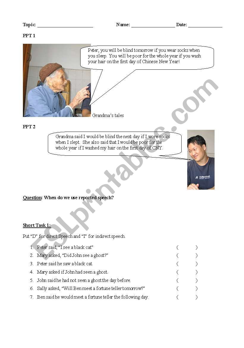 Reported Speech worksheet