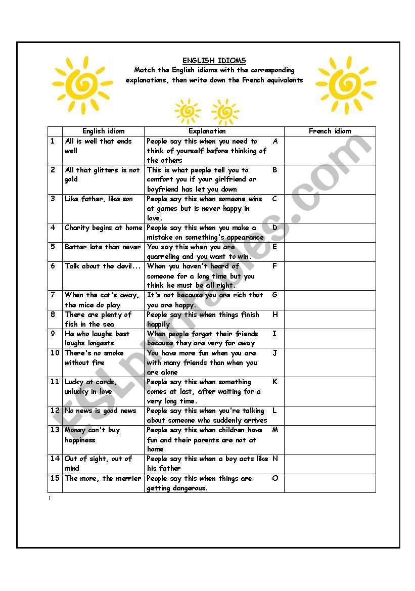 British Idioms worksheet