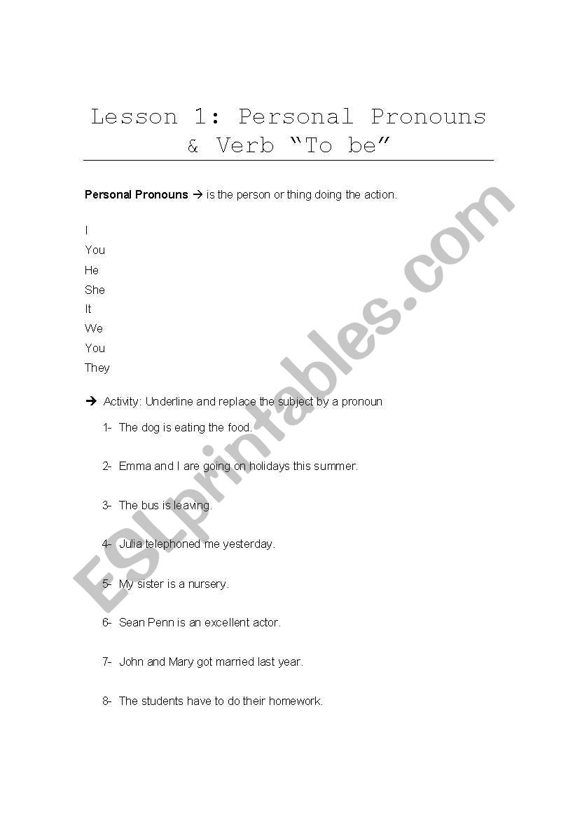Personal Pronouns worksheet