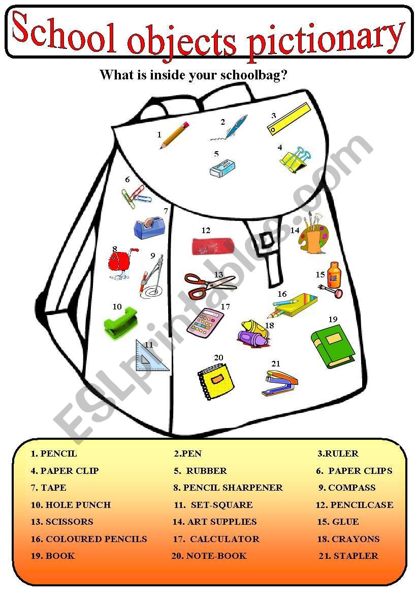 School_objects_pictionary worksheet