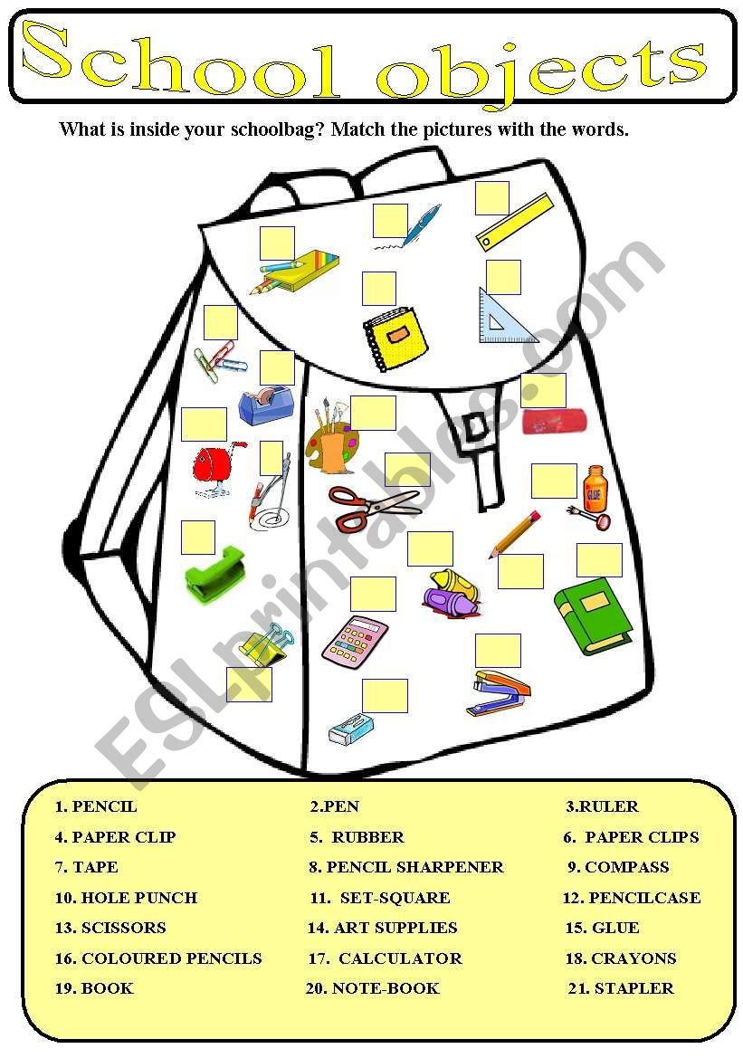 School_objects_matching worksheet