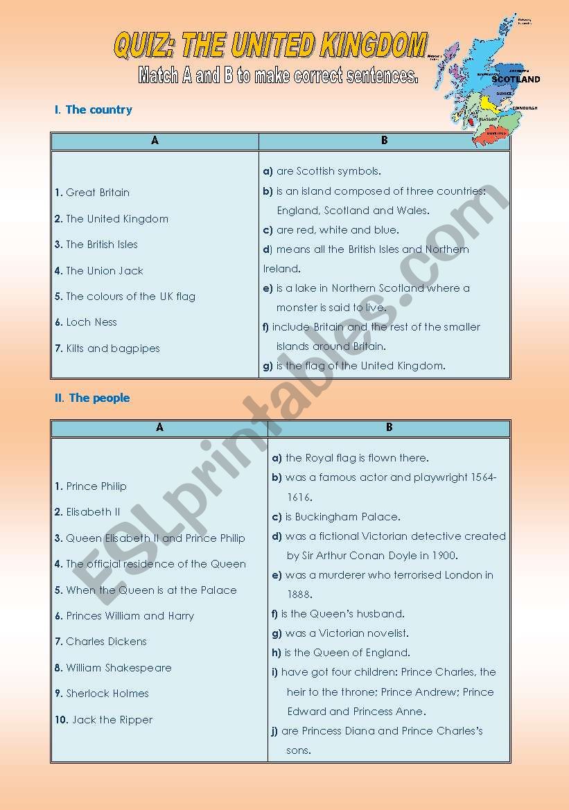 The United Kingdom Quiz worksheet