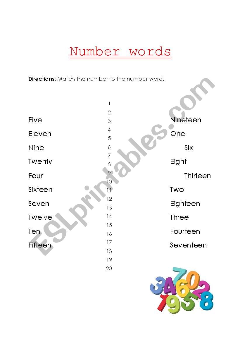 Number words worksheet