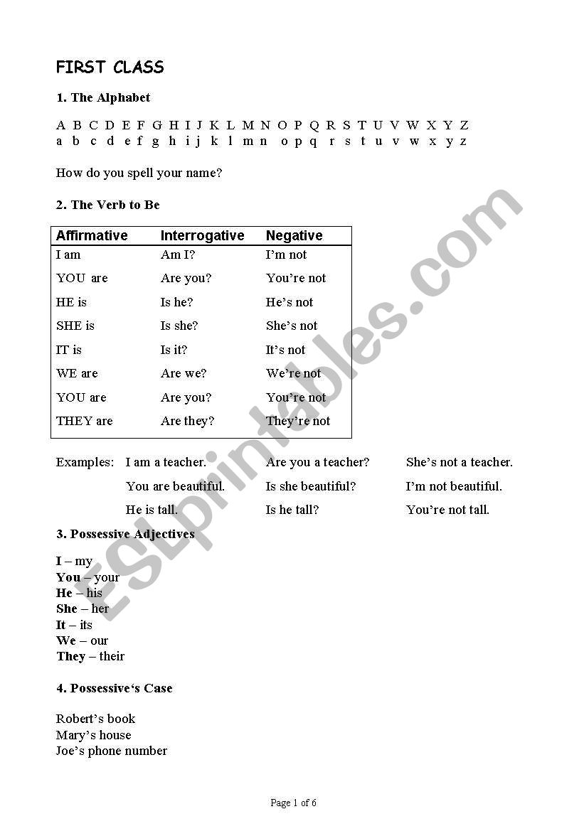 FIRST CLASS worksheet