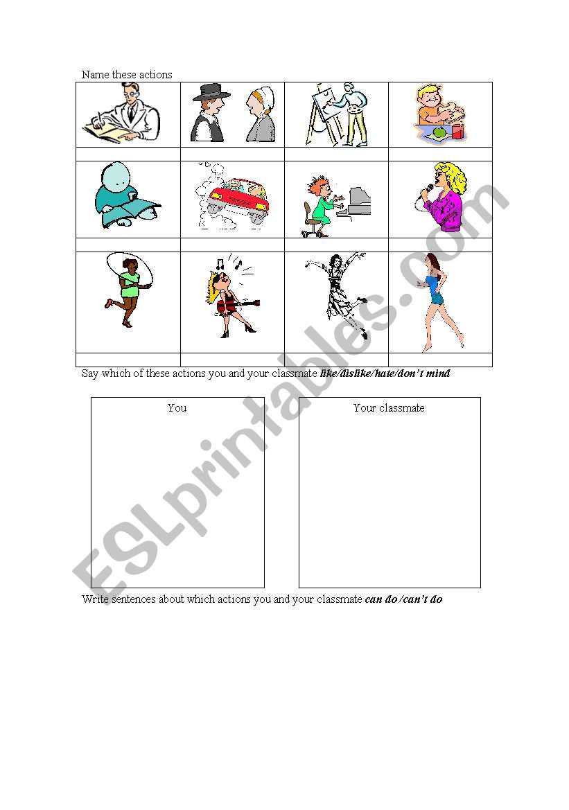 actions worksheet