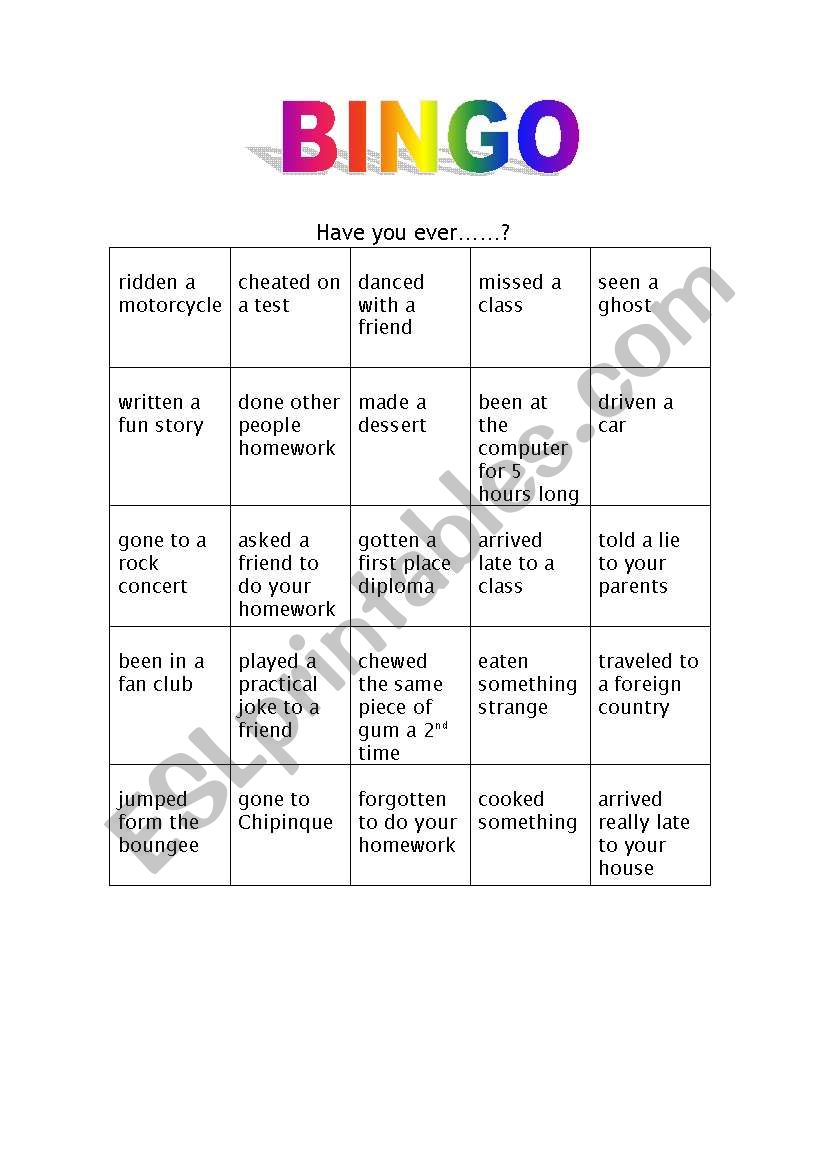 Bingo Signature worksheet