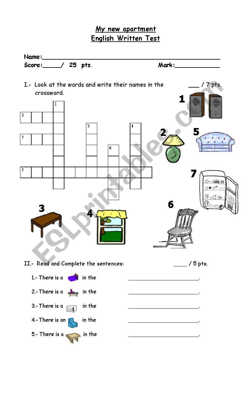 Furniture and appliances worksheet