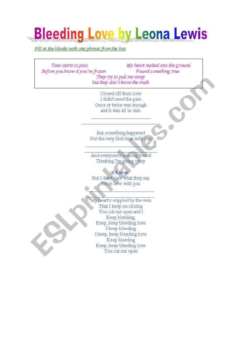 Bleeding Love (Leona Lewis) worksheet