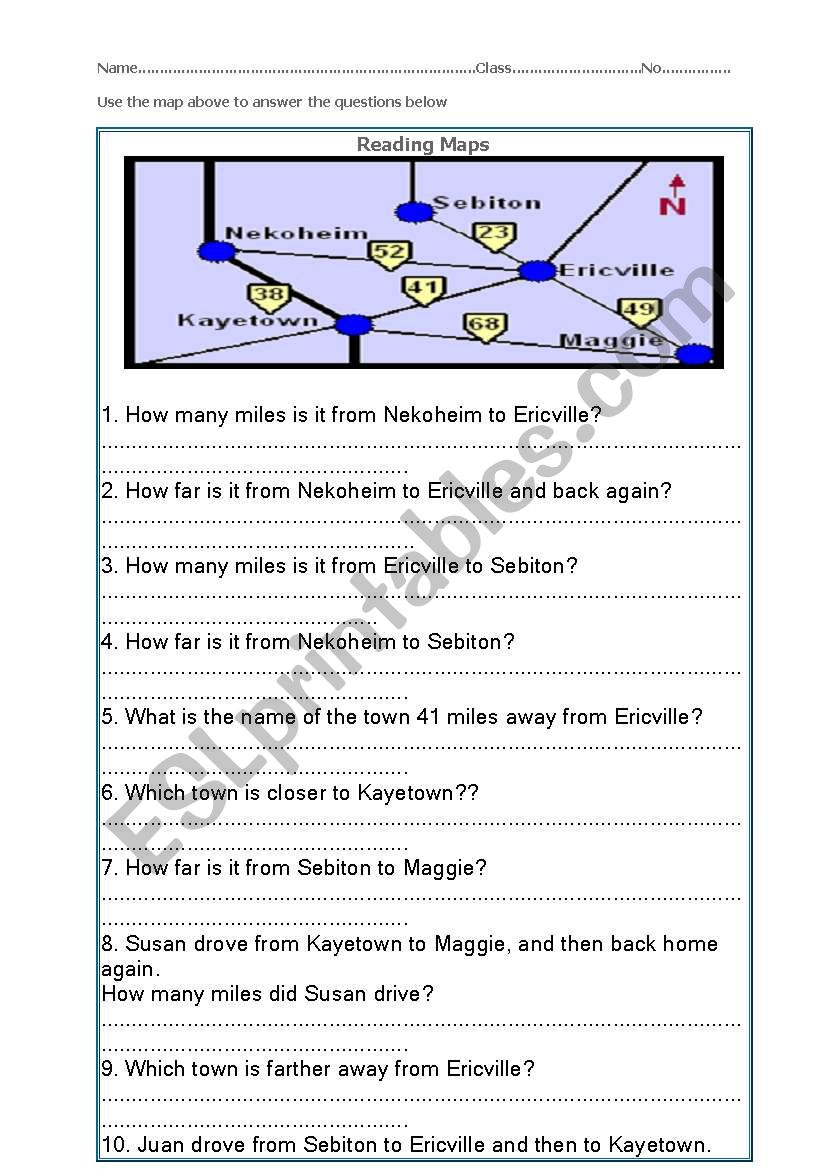 reading the map worksheet