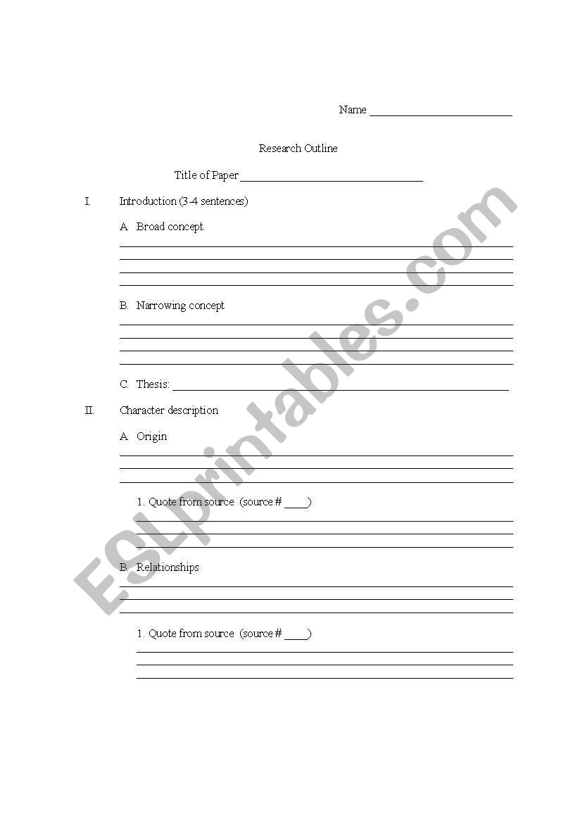 Research Outline worksheet