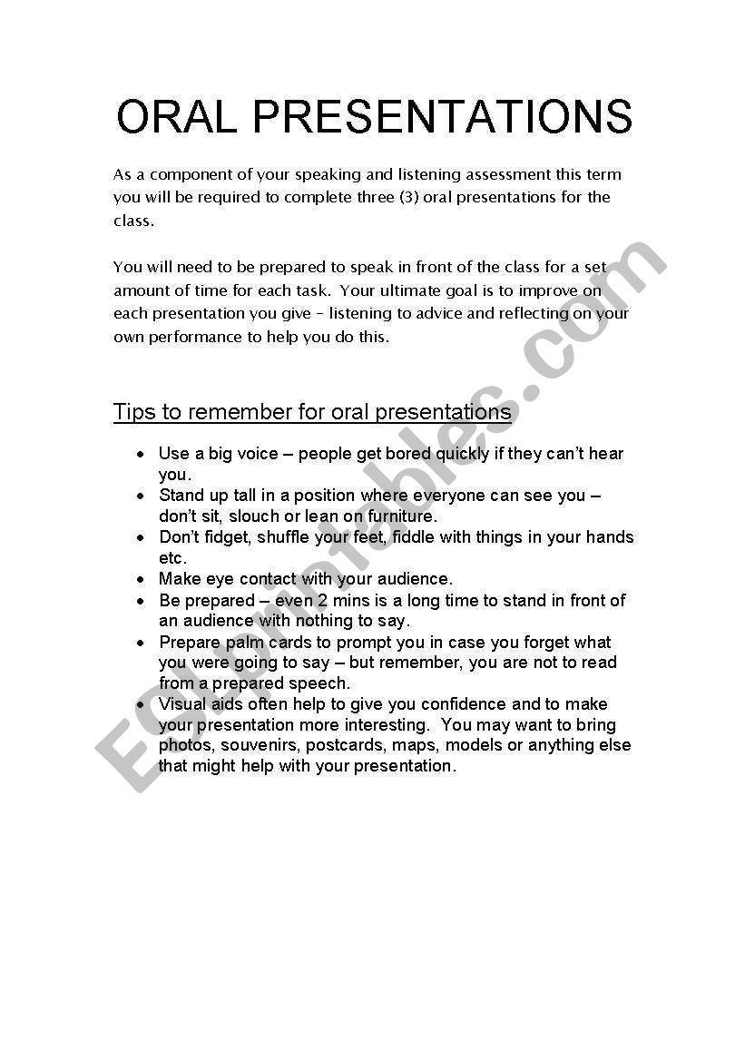 Oral Presentation Outline worksheet