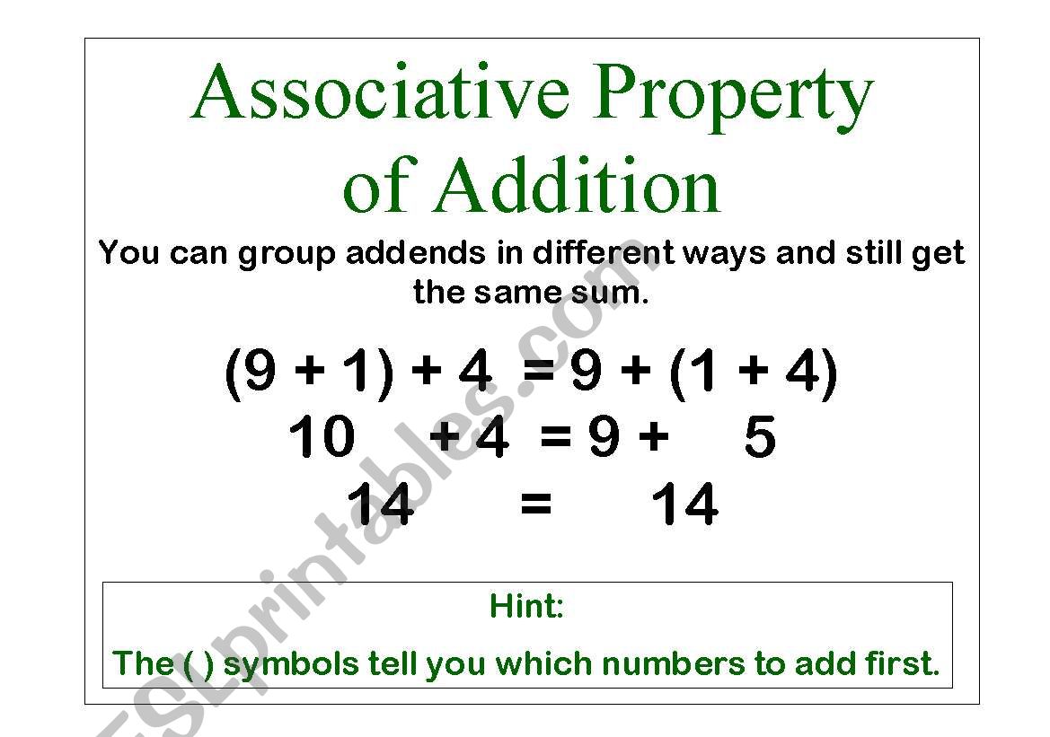 Associative Property Poster worksheet