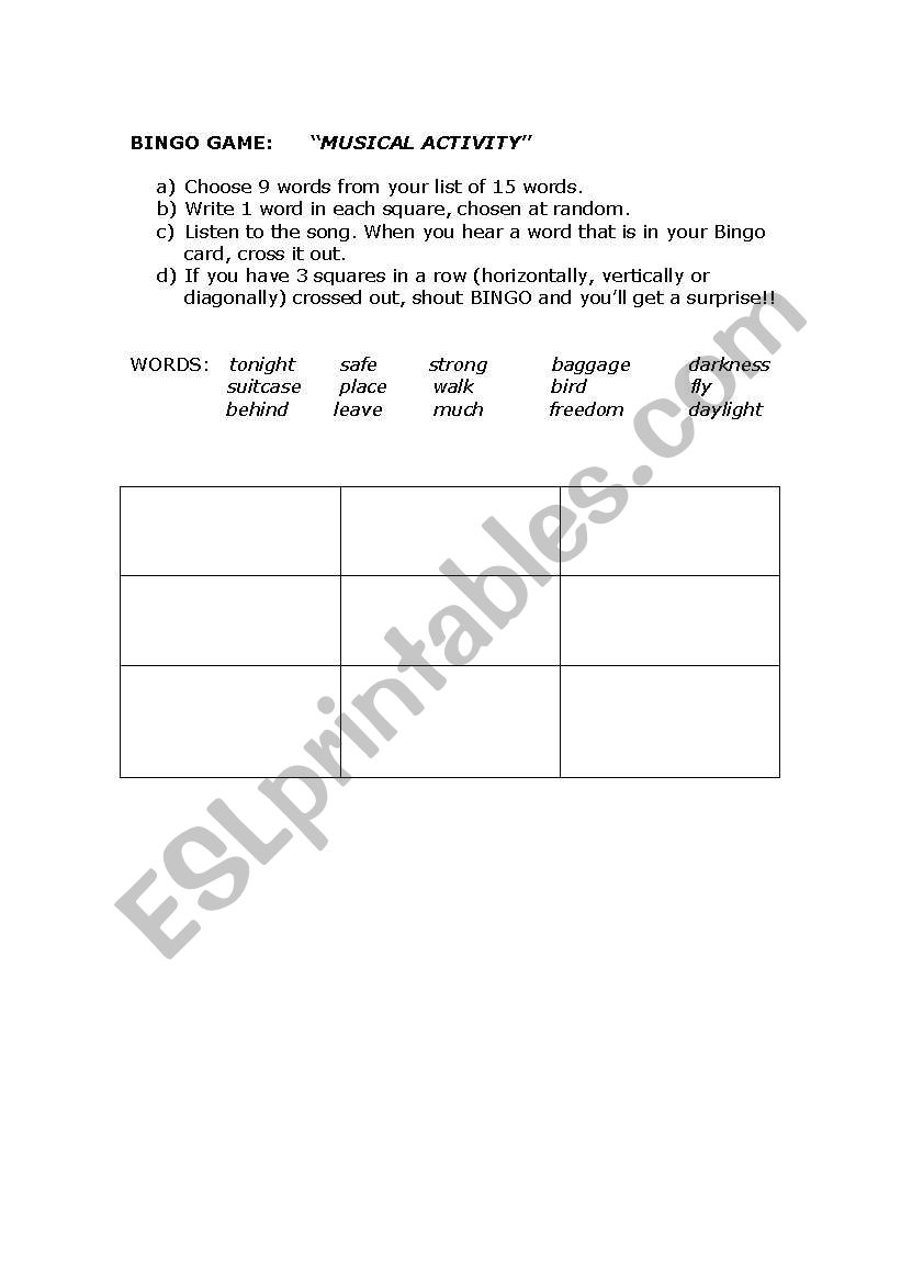 MUSICAL ACTIVITY worksheet