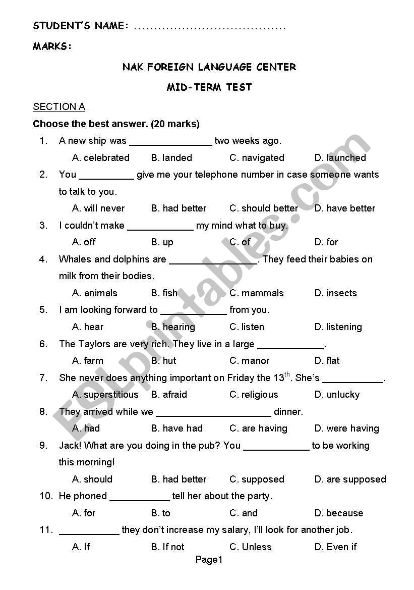 TESTING - 8  worksheet