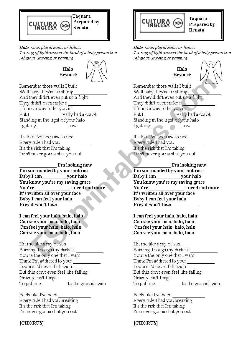 Halo - Beyonc worksheet