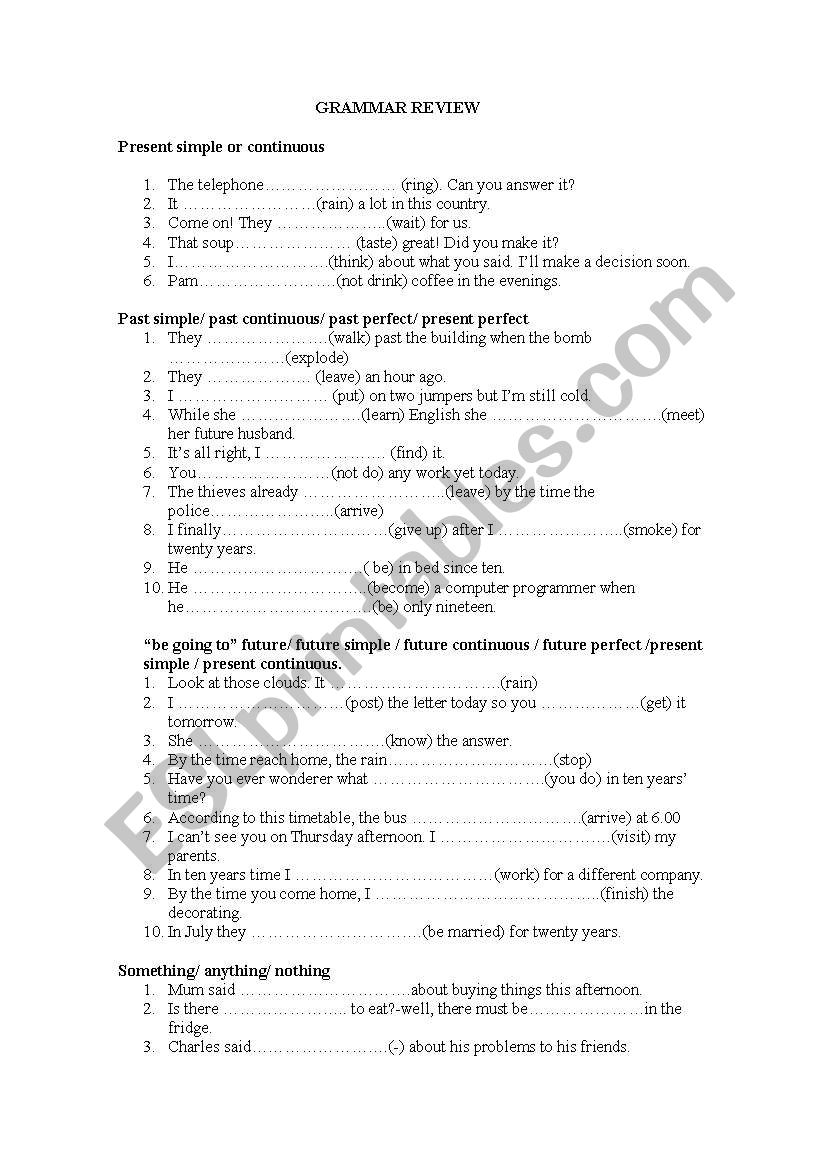 Grammar Review worksheet