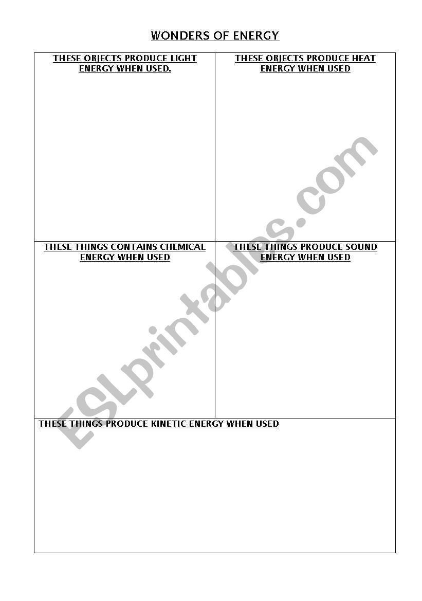 Energy worksheet