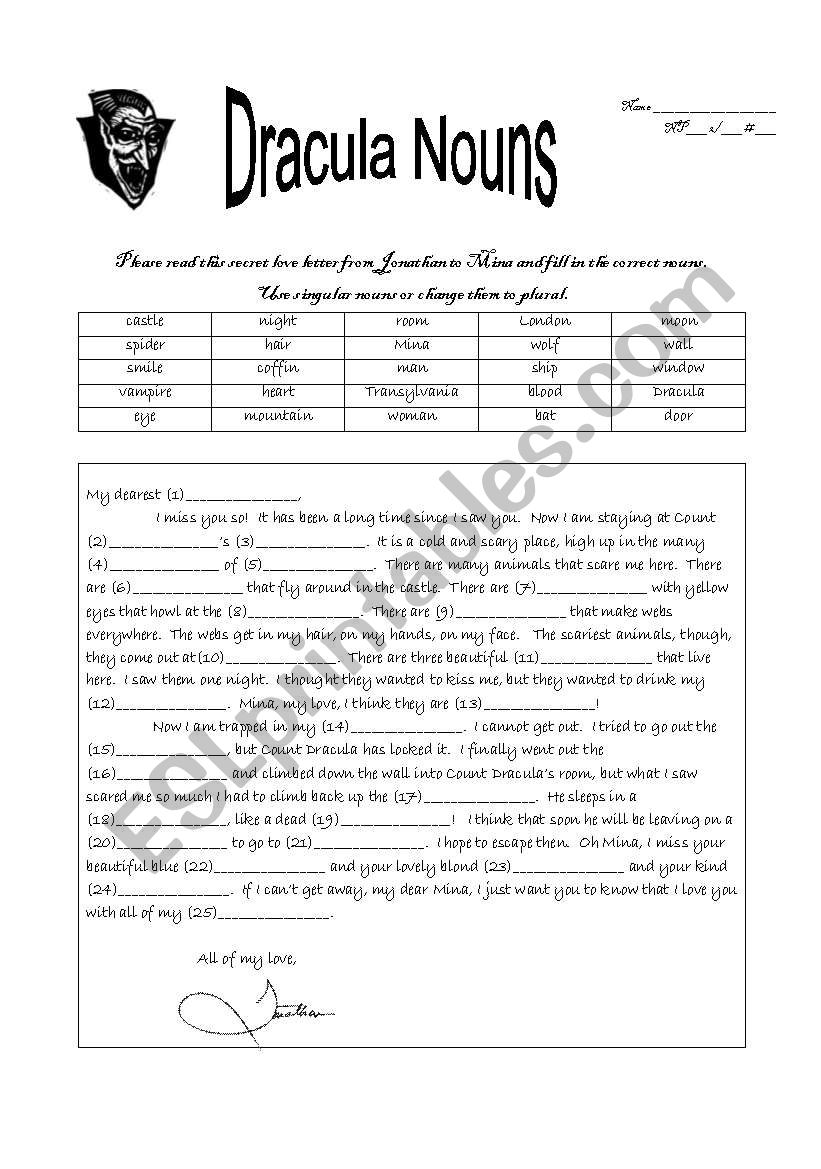 Dracula Nouns worksheet