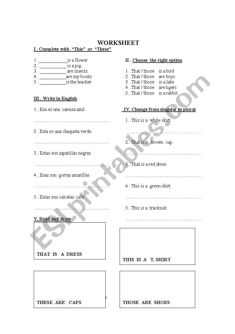 Demonstratives worksheet
