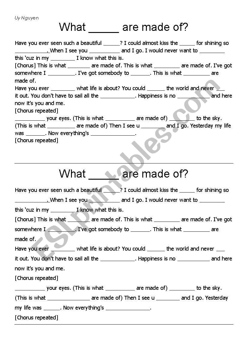 What dreams are made of  worksheet