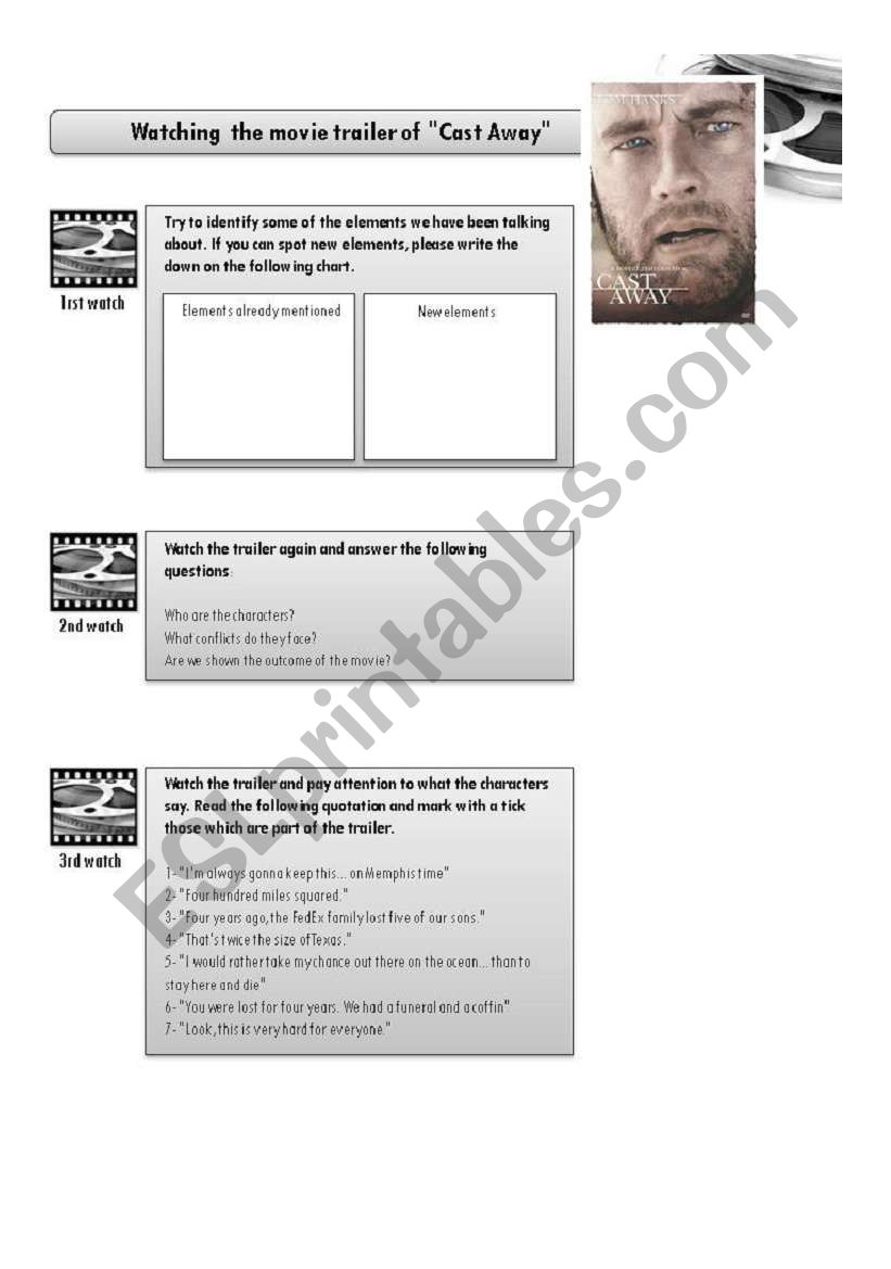 Cast Away Movie worksheet