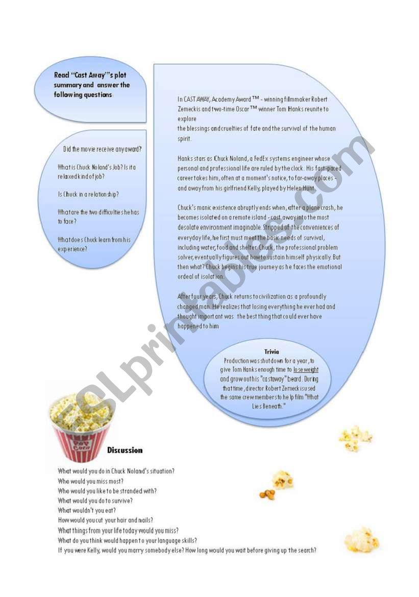 Cast Away Trailer worksheet