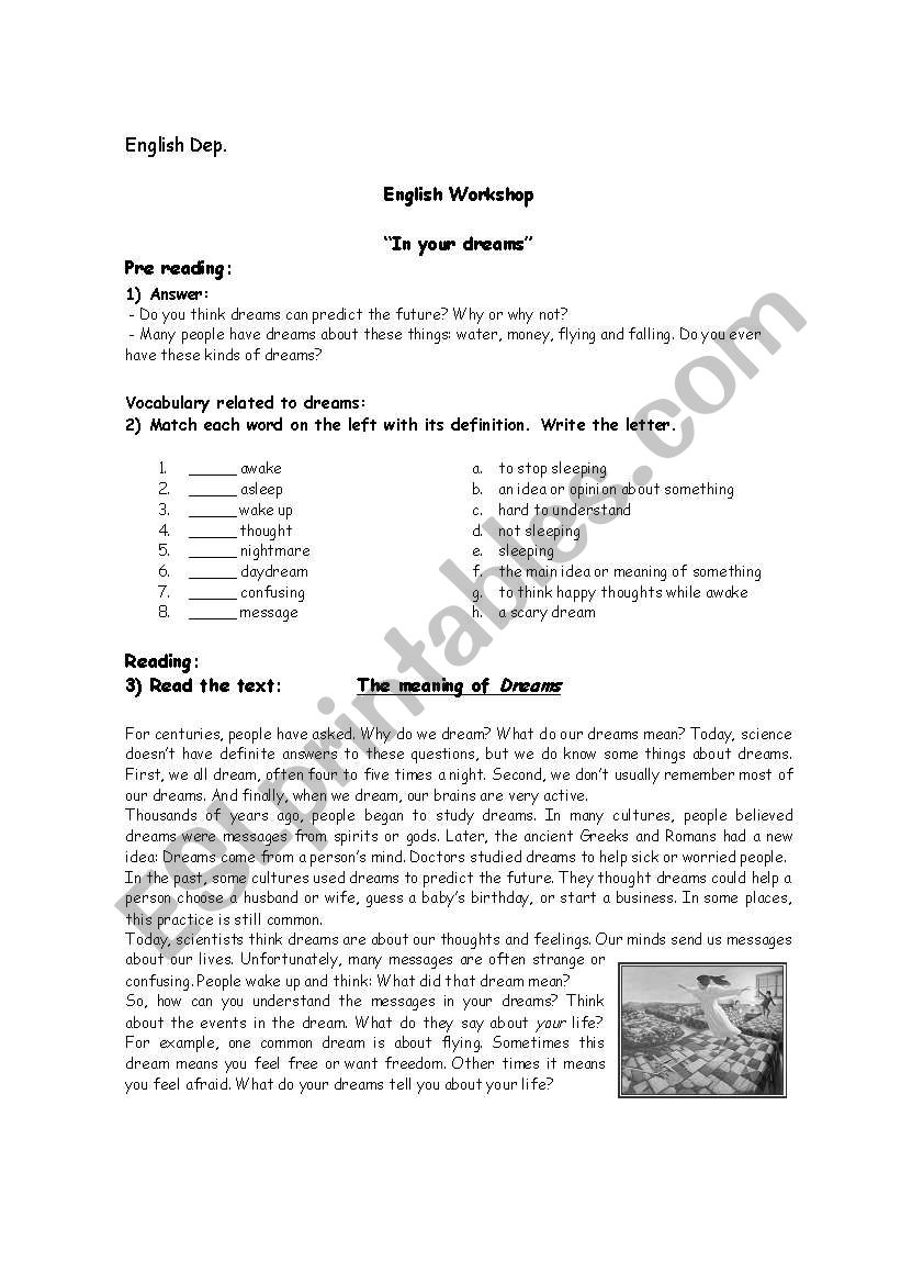 the meaning of dreams worksheet