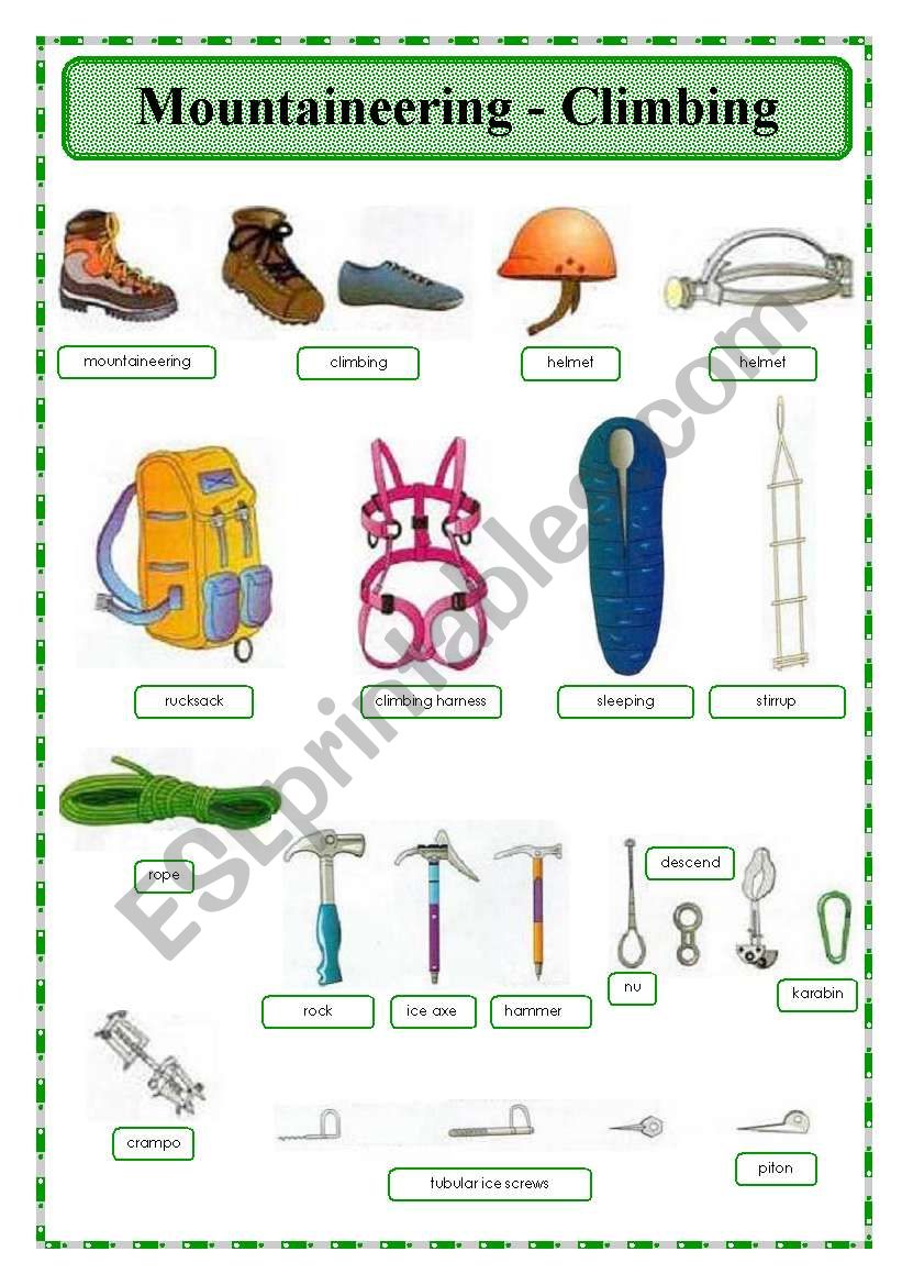 Mountaineeringa and Climbing - pictionary