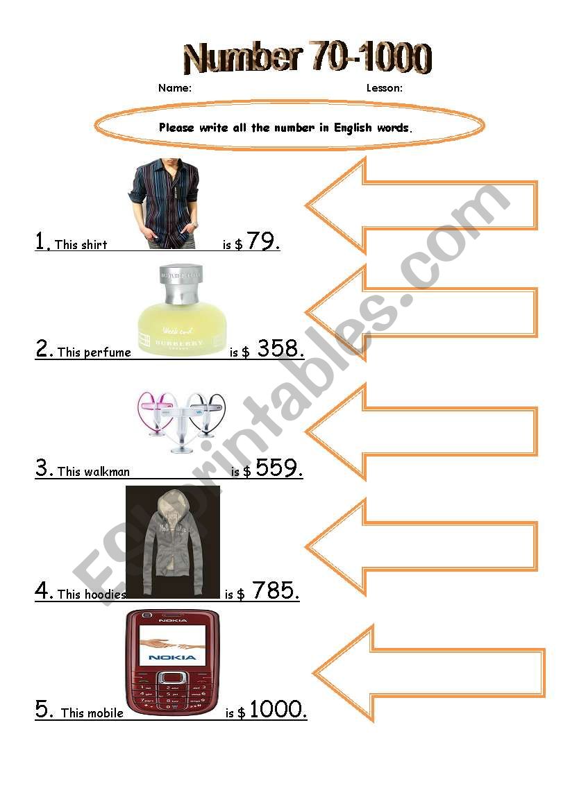 numbers 70-1000 (2) worksheet