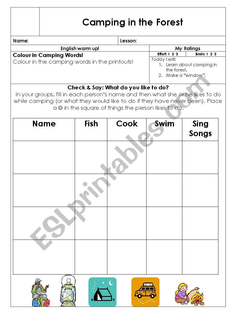 Camping in the forest worksheet
