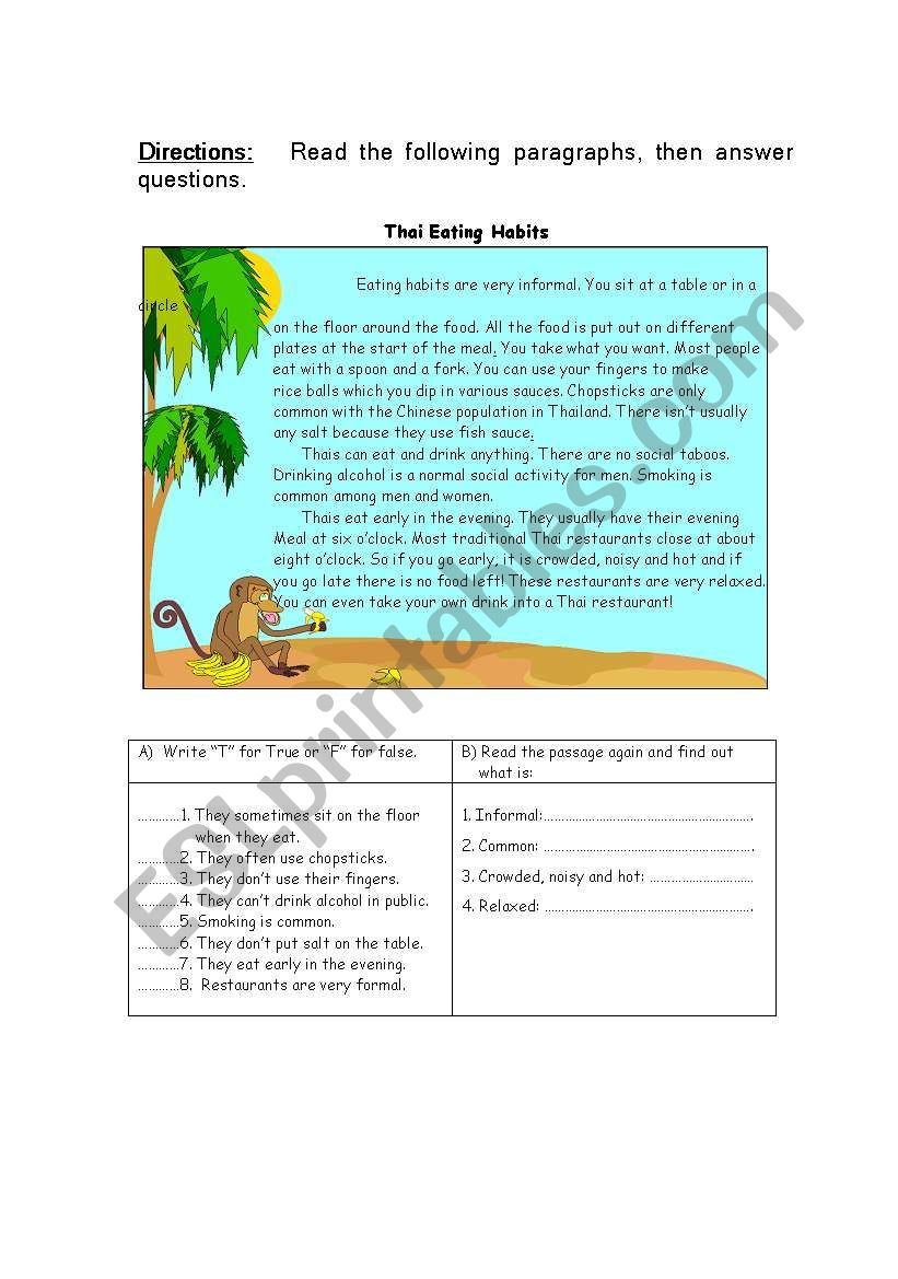 Thai Eating Habits worksheet