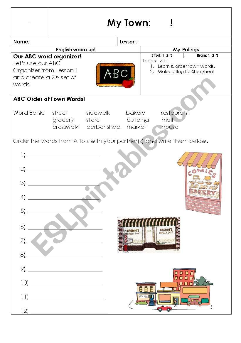 my town worksheet