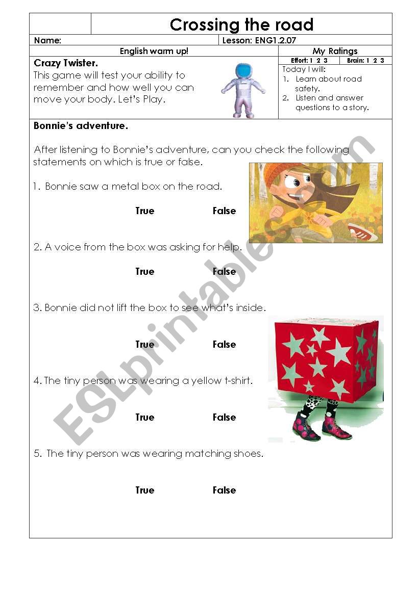 Crossing the Road worksheet