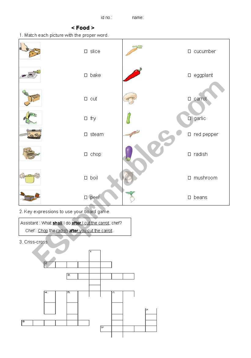 food and cooking worksheet