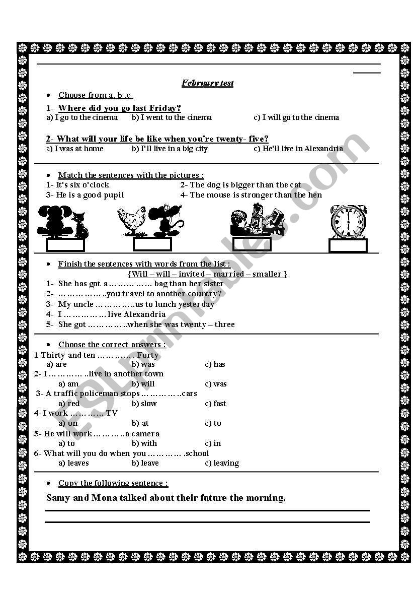 elementary test worksheet