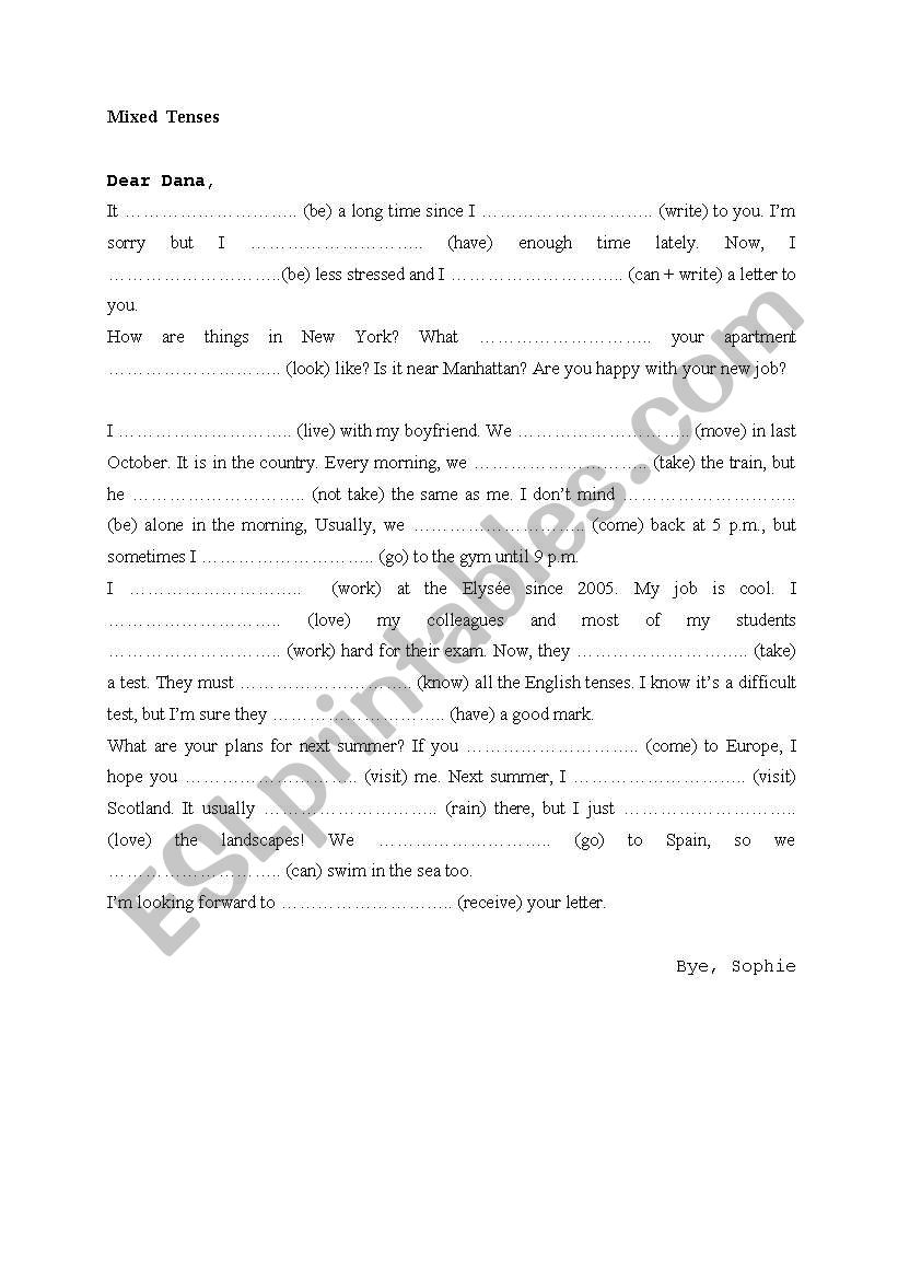 Mixed tenses worksheet