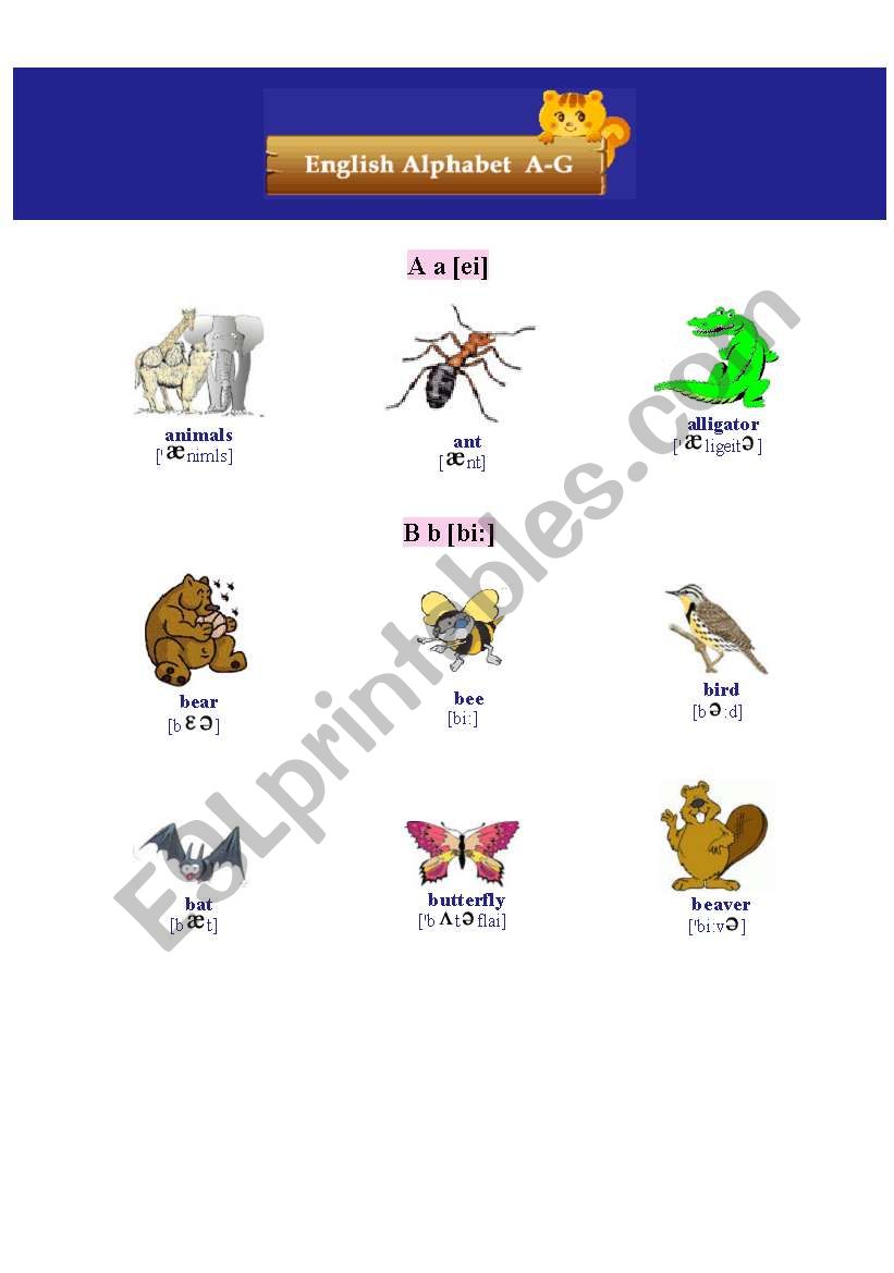 A - G Alphabet worksheet