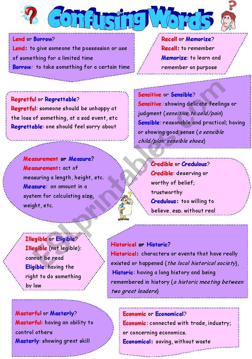 confusing words (2 pages + key)