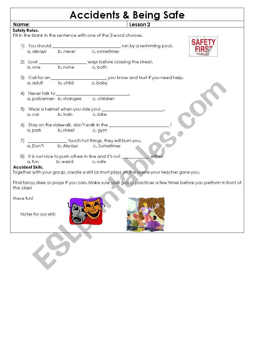 Accidents and Being Safe worksheet