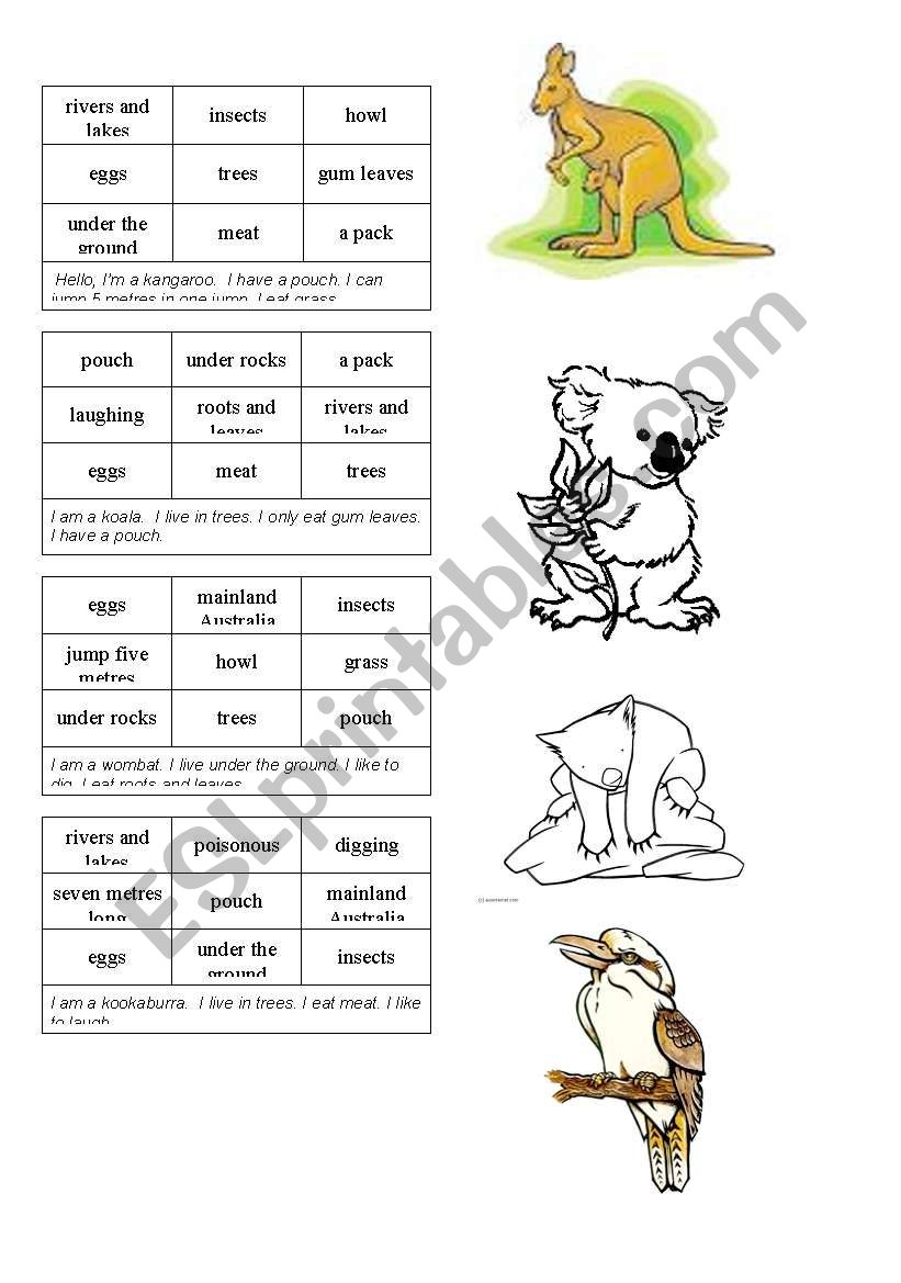 Australian Animal Bingo worksheet