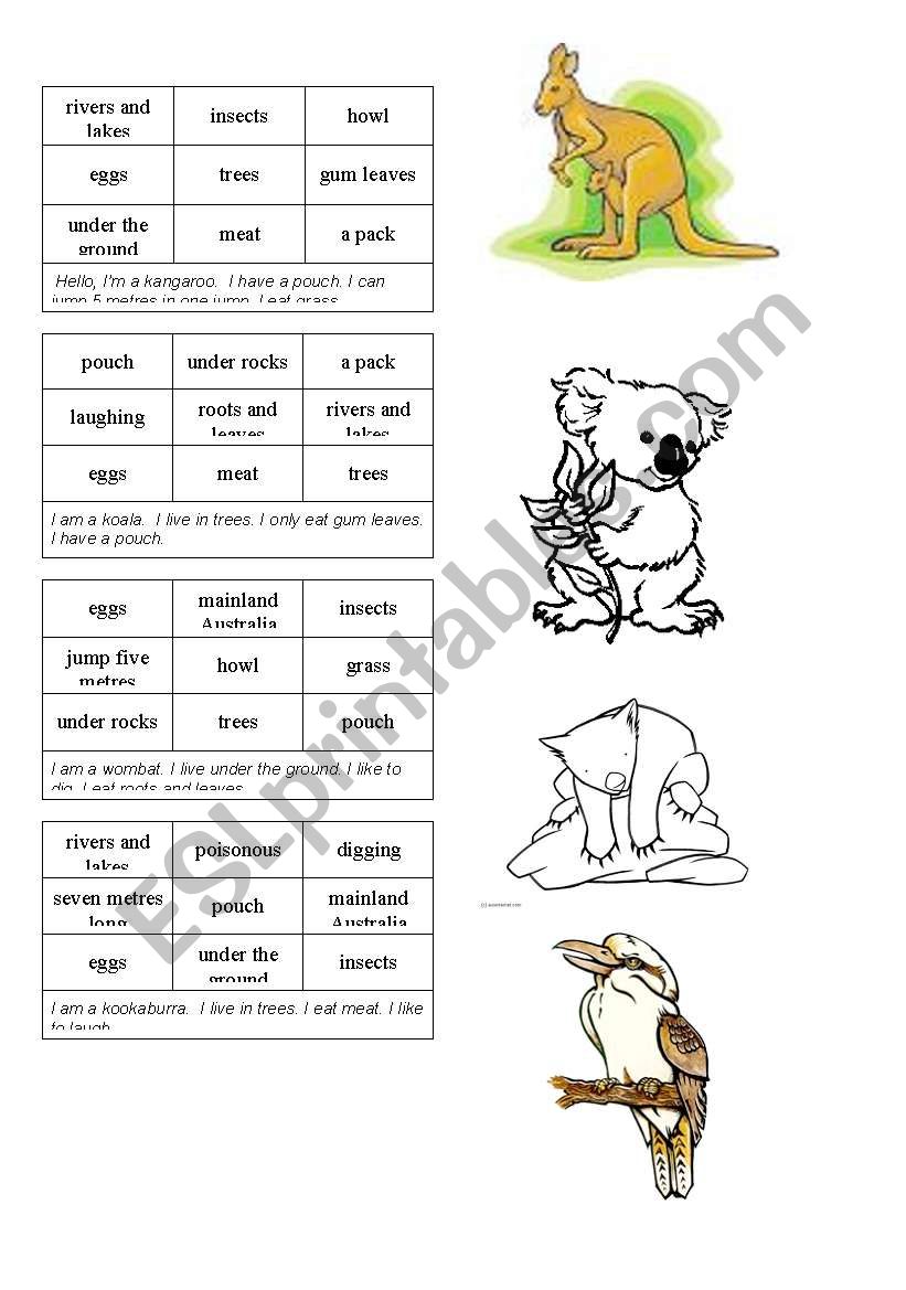 Dangle hun er Diskutere English worksheets: Australian Animal Bingo